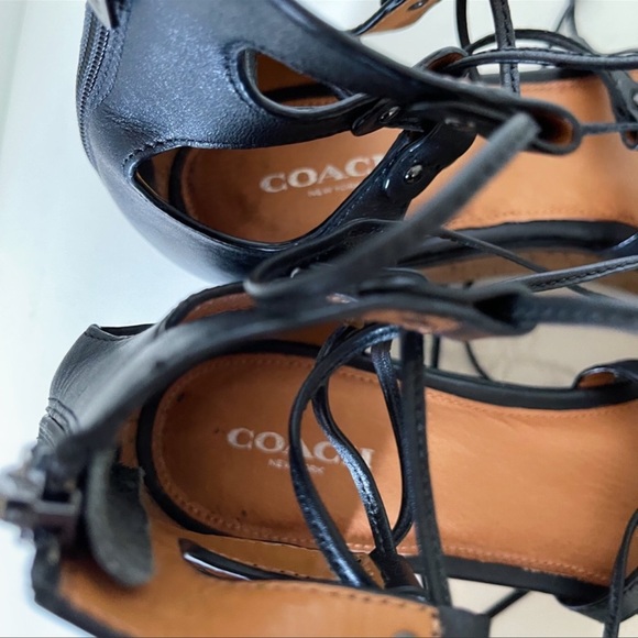 Coach “Barkley” Black Leather Platform Wedge Lace Up Sandals - Picture 8 of 9